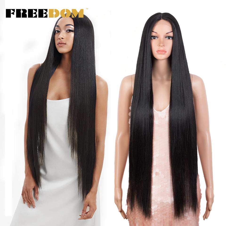 FREEDOM Synthetic Lace Wig 38 Inch Deep Part Long Straight Wig Ombre Pink Cosplay Wigs Synthetic Lace Front Wigs For Black Women