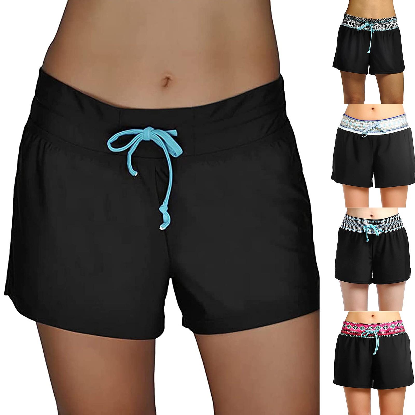

Fashion Womens High Waist Drawstring Print Splicing Casual Yoga Shorts