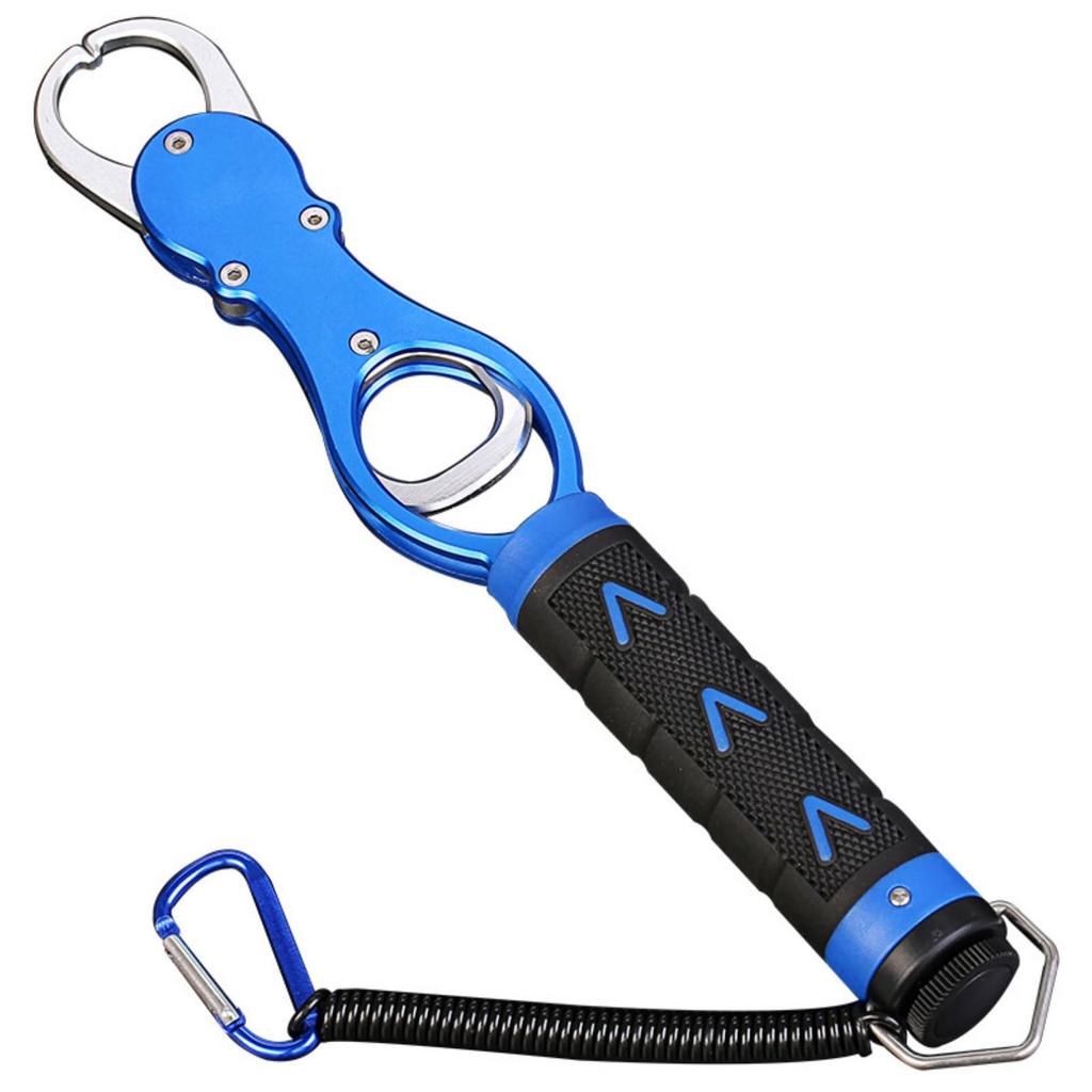 Fish Grip with Measuring Function, 360-Degree Rotation, Non-Slip, Convenient Fishing Tackle (Blue)