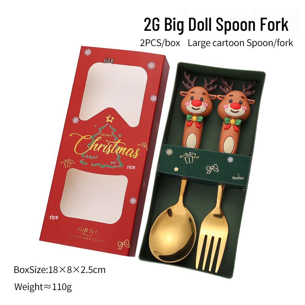 Large Christmas Plush Spoon & Fork Set - Santa Claus & Tree Design