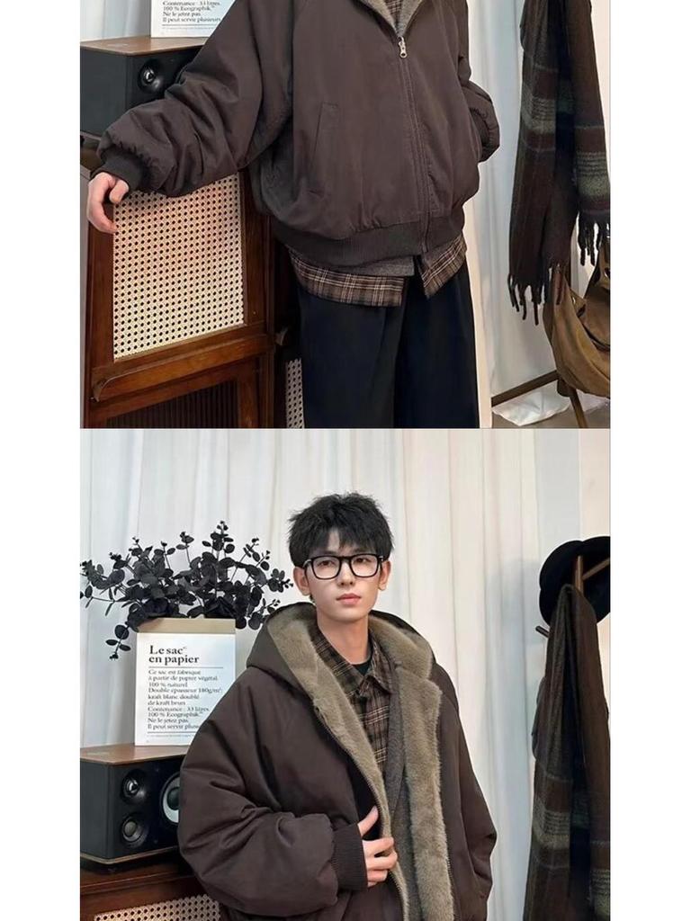Trendy Reversible Men's Faux Rabbit Fur Cotton Jacket - Warm Hooded Winter Coat