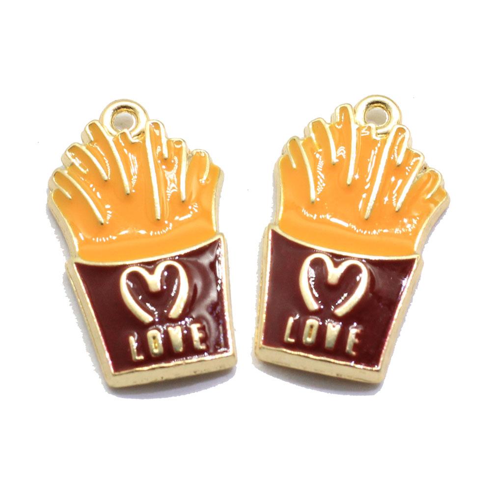 100x Gold Color Ture love Pizza Slice Enamel Charm Pendant Tiny Mini Food Charms Clip on Earrings for Bracelets Cute Gifts Kids