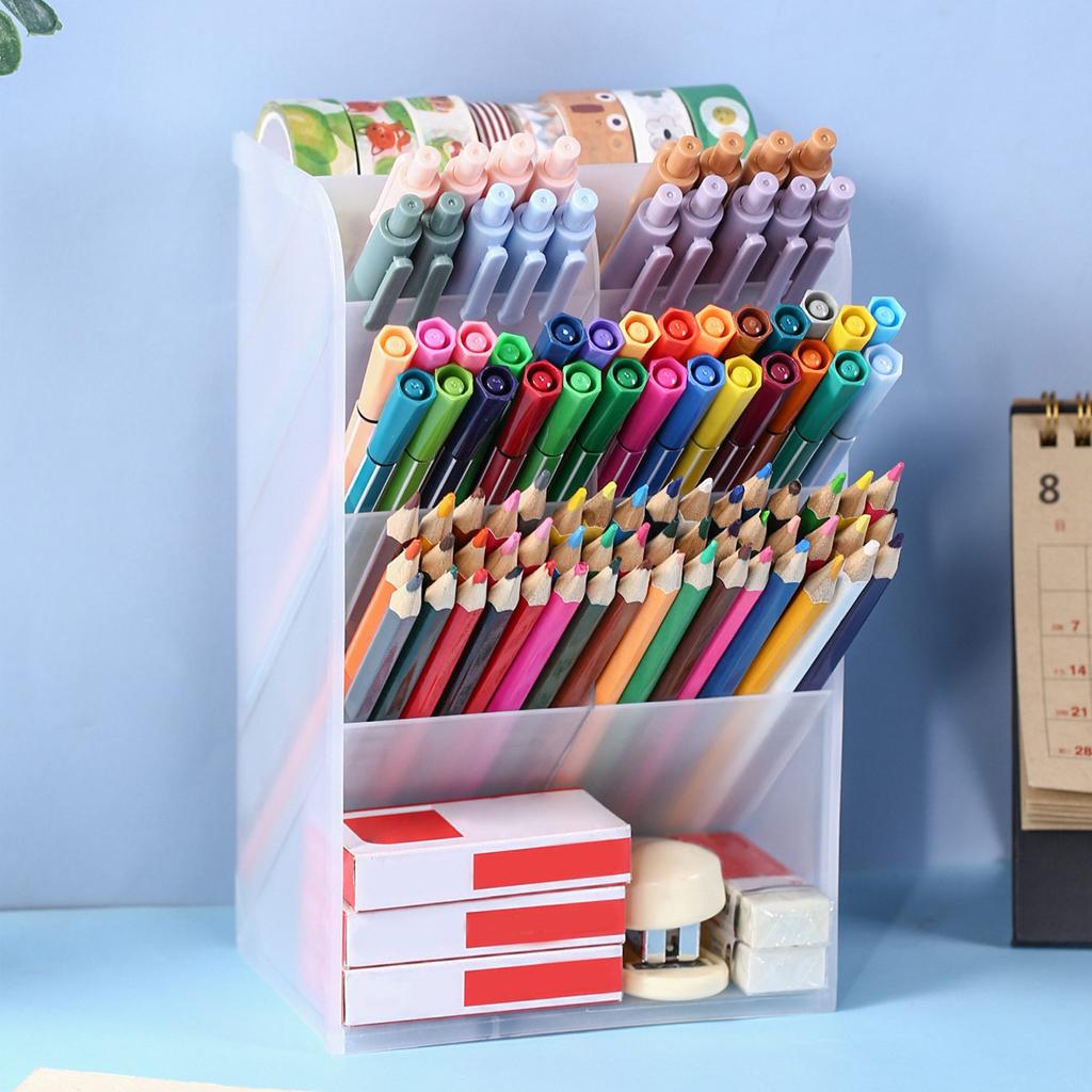 Multi Functional Desktop Pen Holder, Transparent Large Capacity Pen Holder, Stationery Organizer, Office Desk Pen Storage Rack