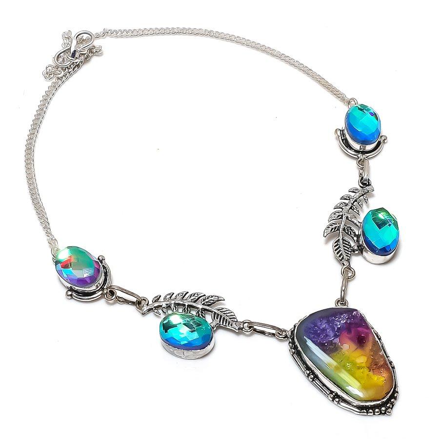 Natural Rainbow Solar Quartz, Mystic 925 Sterling Silver Necklace 18" c1D77