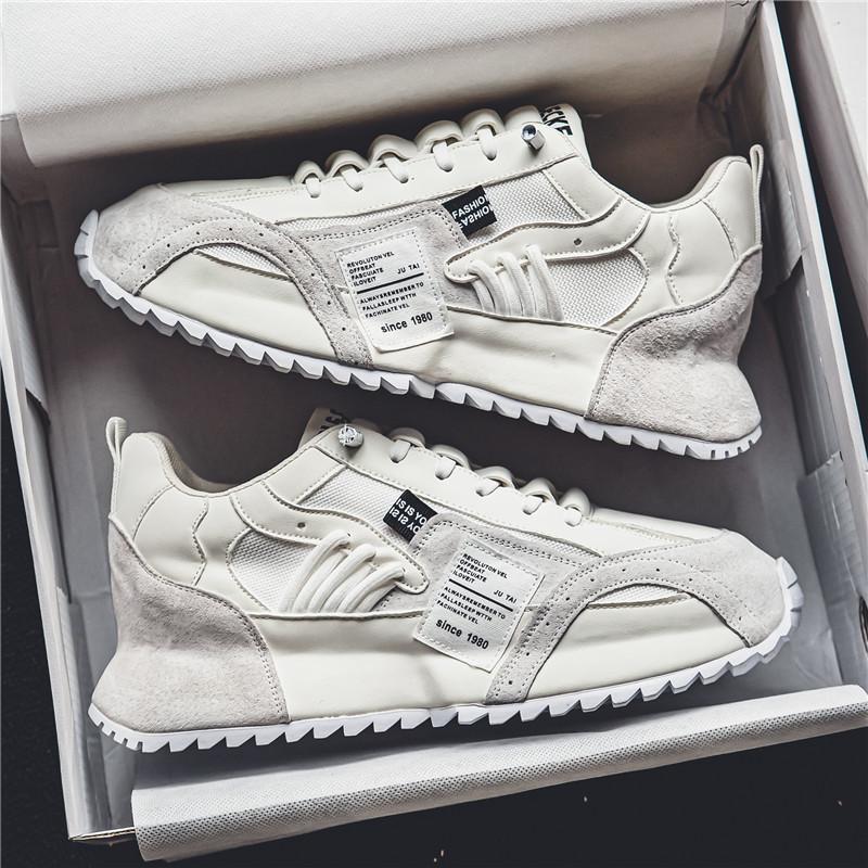 Fashion Sneakers Men Summer Mesh Moccasins Lace-up Leather Sports Four Seasons Casual Running Shoes Men's Comfortable Forrest Gump Shoe