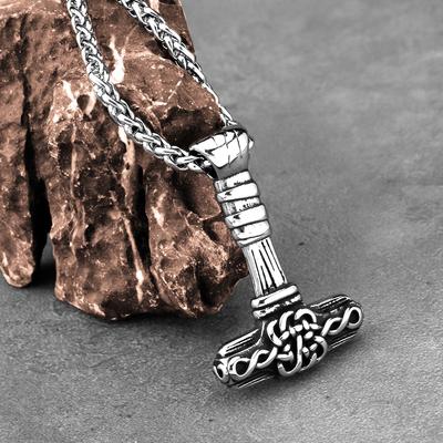 Edelstahl Viking Odin Hammer Mjolnir Halskette für Männer Vintage Nordic Celtic Knot Anhänger Halskette Mode Amulett Schmuck