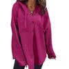 Women's Oversized Casual Long-Sleeve Button-Up Hoodie Knit Patchwork Hoodie With Pockets