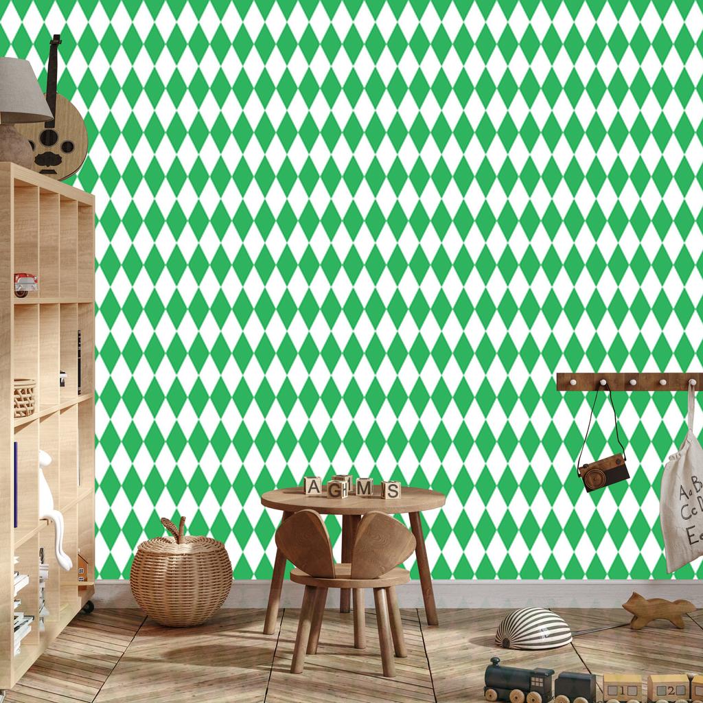 Harlequin Diamonds Wallpaper Green and White for Living Room and Bedroom 50x1000