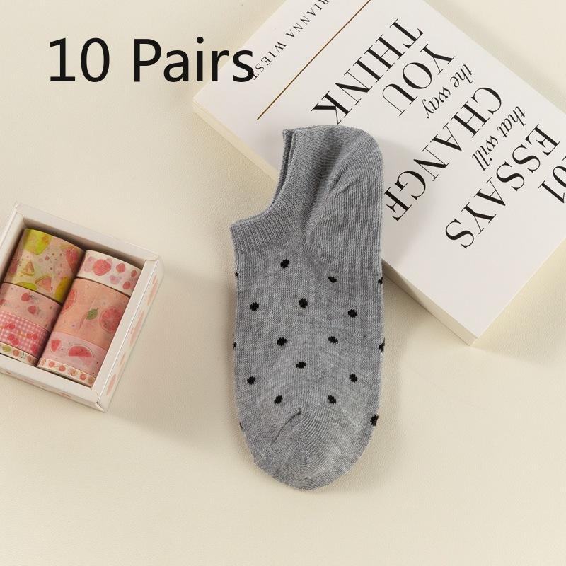 10 Pairs of Polyester-patterned Boat Socks, Thin and Shallow-cut, Versatile, Low-top In Summer, Non-dropping and Anti-slip Sweat-absorbing Cotton
