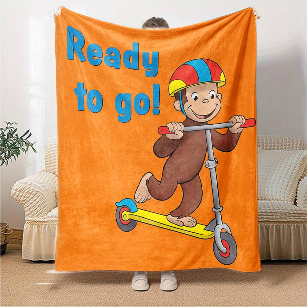 1pc Curious George (5) Blanket, Gift, for Men and Women, Soft Blanket, Good for Sofa Bed Couch Travel, Lightweight Flannel Blanket