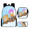 Lankybox Cartoon Pattern Backpack Shoulder Bag Pencil Case Three Piece Set