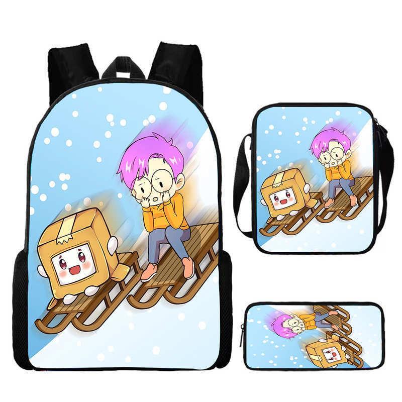 Lankybox Cartoon Pattern Backpack Shoulder Bag Pencil Case Three Piece Set