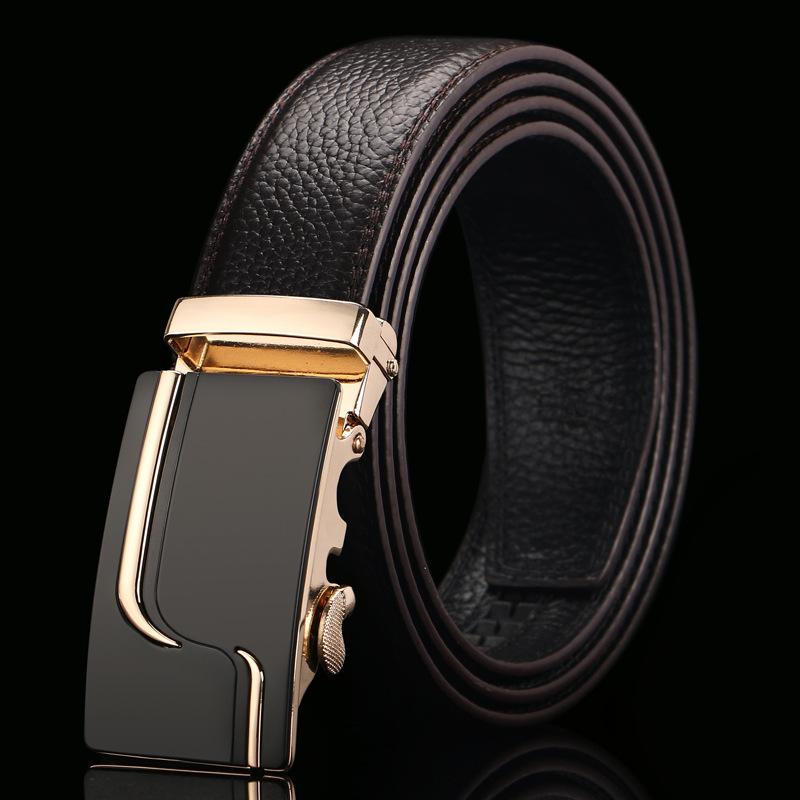 Brown Open Edge Cowhide Belt  Men's Real Cowhide Business Casual Automatic Buckle Belt