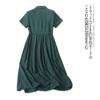 Cotton and Linen Shirt Dress Summer New Arrival Women's Flip + V-neck Buttons Pullover Short Sleeve Shoelace Waist Midi Dress 29071