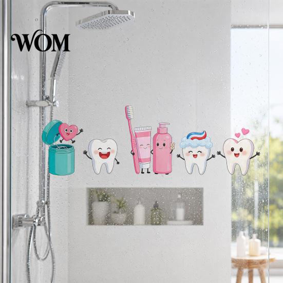 Zahn Wandaufkleber Cartoon Zahn Aufkleber, Wasserdichte PVC Aufkleber, Selbstklebende Kunst Kinder Putzhelfer Dekor Niedliche Kunst, Abnehmbare Aufkleber für Badezimmer