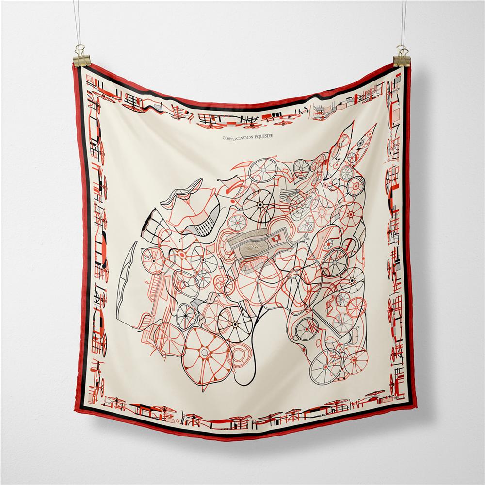 POBING Twill Silk Scarf Woman Water City Print Square Scarves Bandana Small Hijab Foulards Lady Tie Headband Neckerchief 53CM