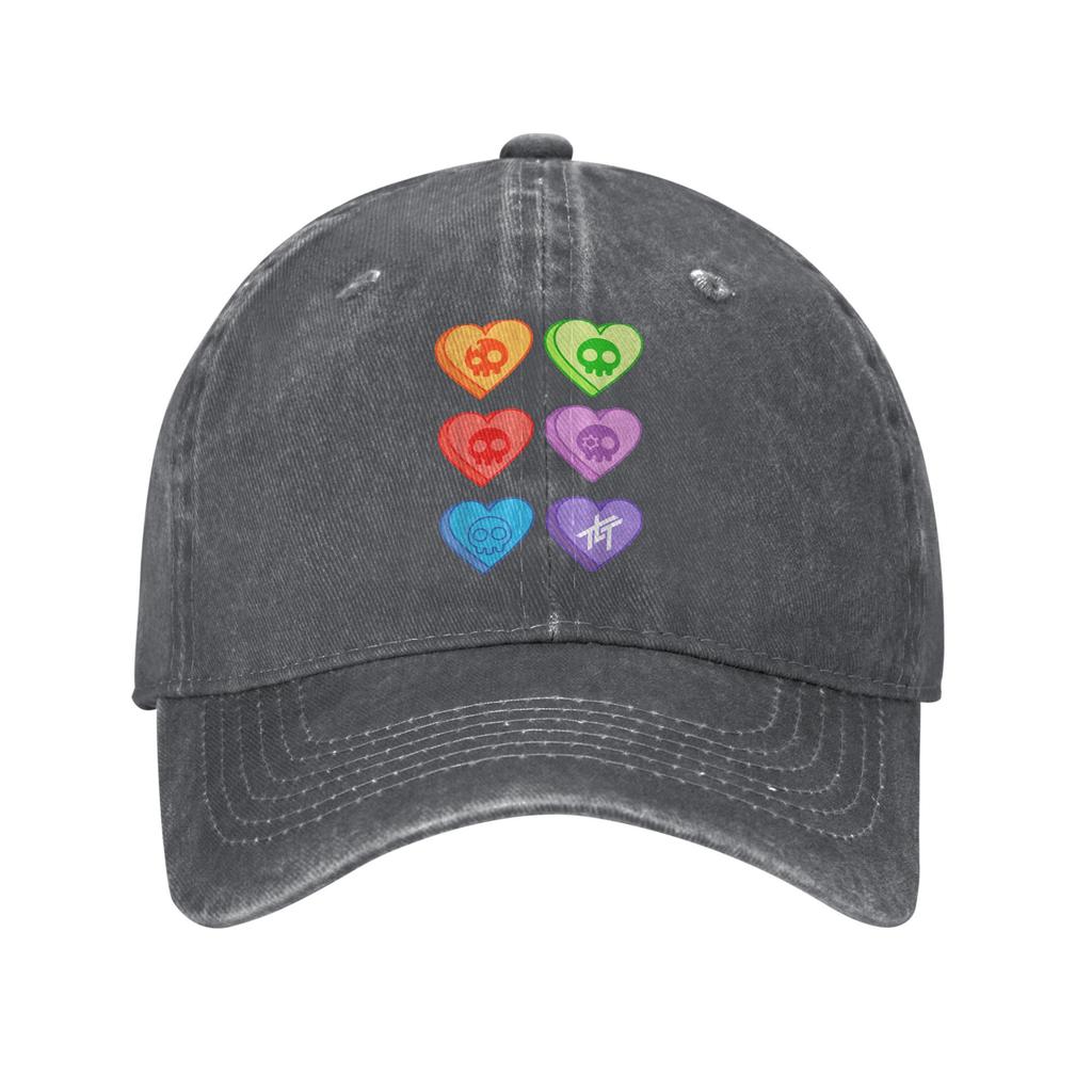 Vintage The Living Tombstone Candy Hearts Baseball Cap Unisex Women Distressed Denim Sun Cap Rock Outdoor Activities Adjustable Hat
