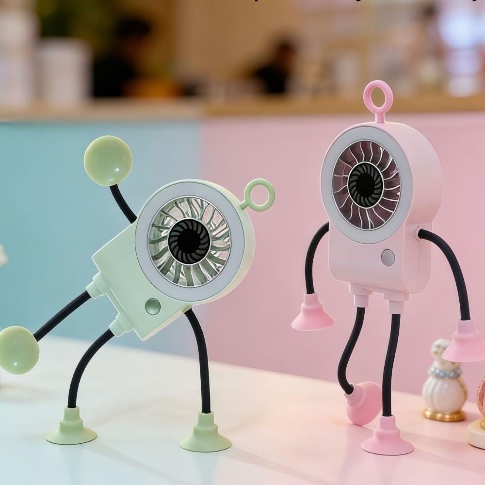 Flexible Bendable Robot Suction Cup Fan Quiet Operation Desk Fan Cartoon Mini Sucker Fan Daily Use