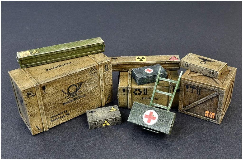 Miniart Scale Wooden Box and Crate Set Plastic Model MA35581 1/35