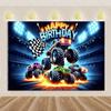 Monster Truck Themed Birthday Party Decorations, Backdrop for Boys, Cool Race Cars, Surprise Banner48