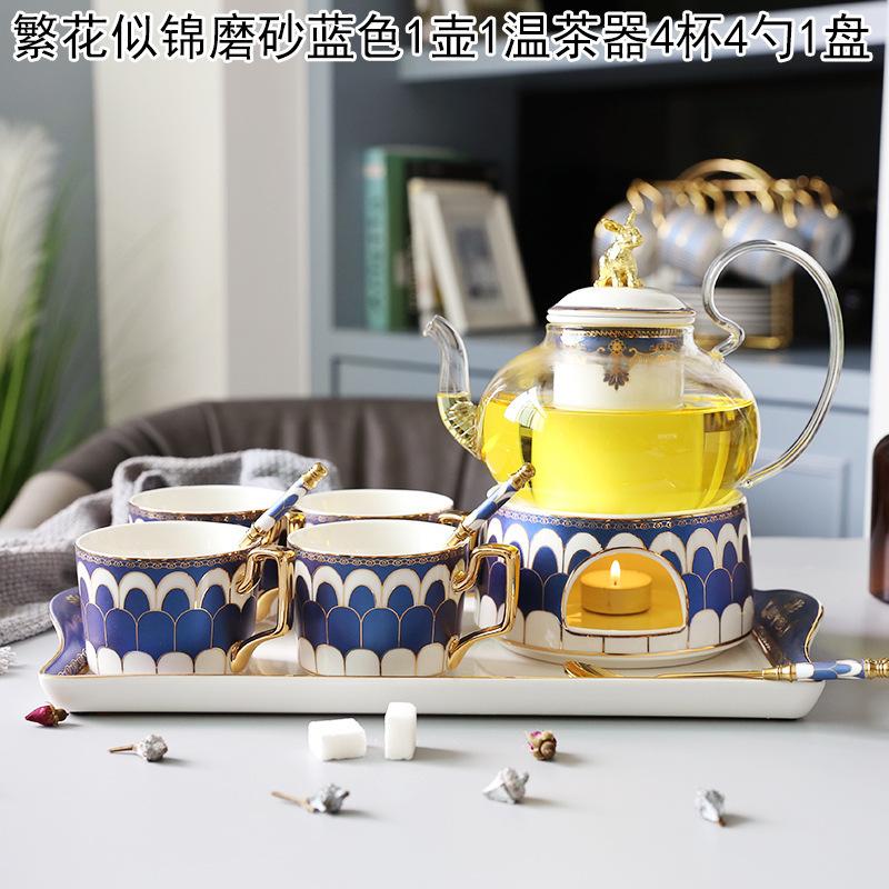 Household Flower Teapot Set, Glass Boiled Fruit Teapot, Ceramic Afternoon Tea Flower Fruit Teacup Tea Set, Candle Heating