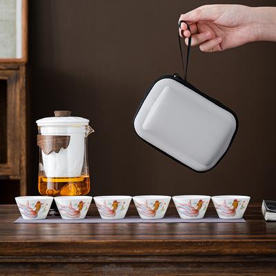 Glass Travel Tea Set Suet Jade White Porcelain Portable One Pot Six Cups Outdoor Express Cup Ceramic Tea Set Gift