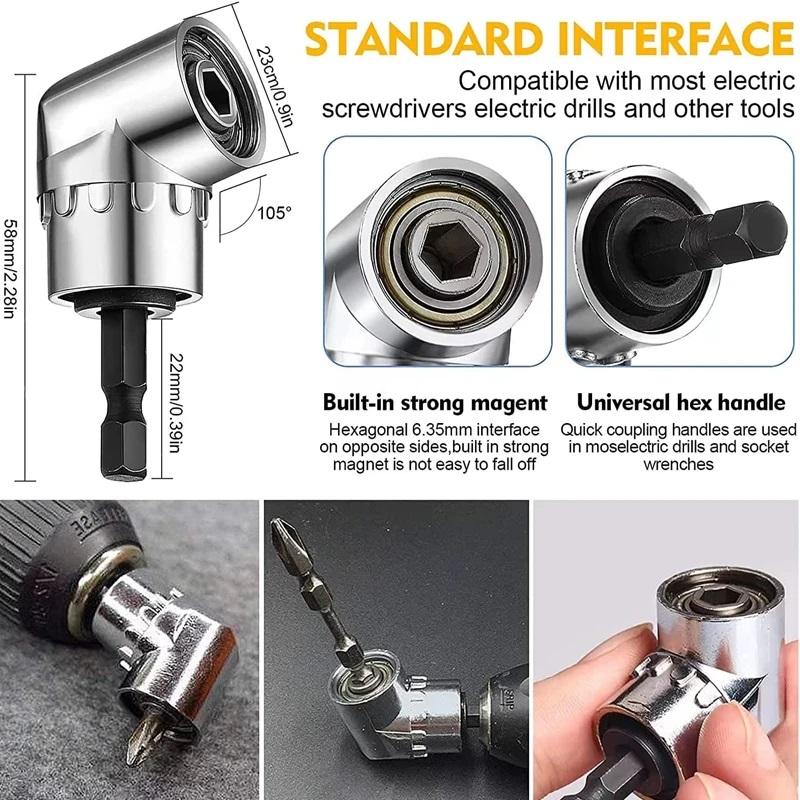 105 Degree Angle Socket Adapter 1/4 inch Extension Hex Drill Bit Adjustable Screwdriver Holder Slotted Phillips Power Hand Tools