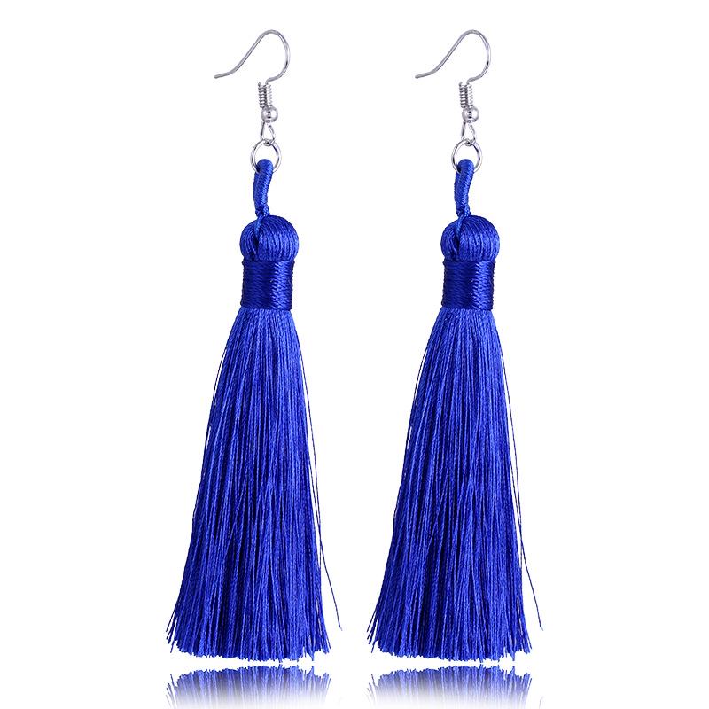 Women Tassel Earrings Bohemian Cotton Thread Cords Brush Drop Dangle Earrings Handmade Silk Fabric Long Hanging Earrings Zircon
