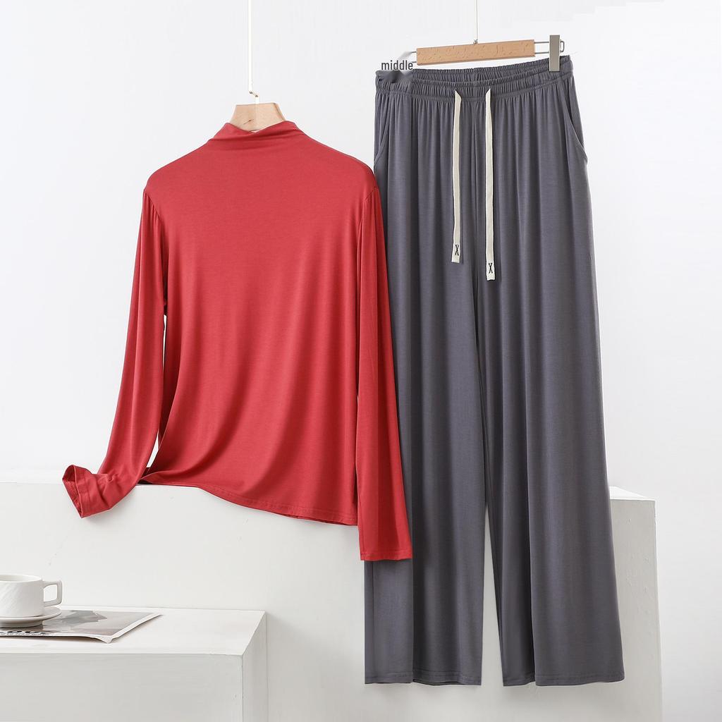 Damen Hochhals Langarm Pyjama-Set mit Schulterschutz - Weich, Glatt, Große Größen Sommer Nachtwäsche