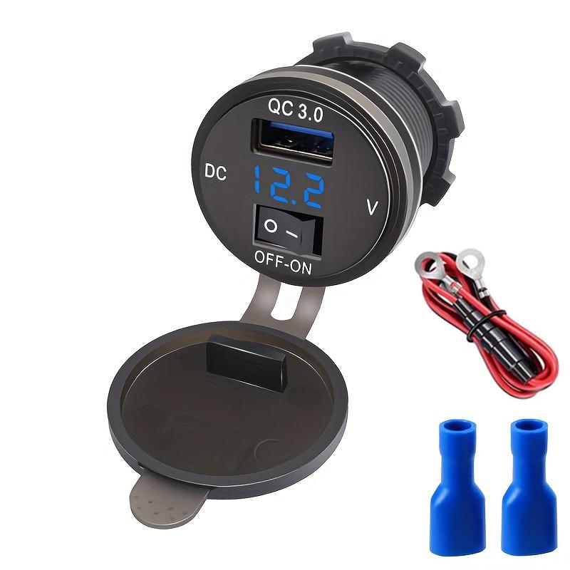 Quick Charging QC 3.0 USB Car Charger Socket with Voltmeter USB Charger Socket with Switch for Cars Motorcycles ATVs Boats