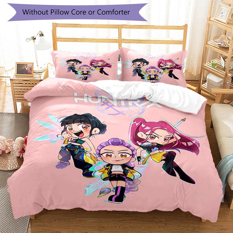 3pcs KPop Demon Hunters Bedding Set Duvet Cover Closure Includes 1 Duvet Cover & 2 Pillowcases, Soft and Comfortable for All Seasons.