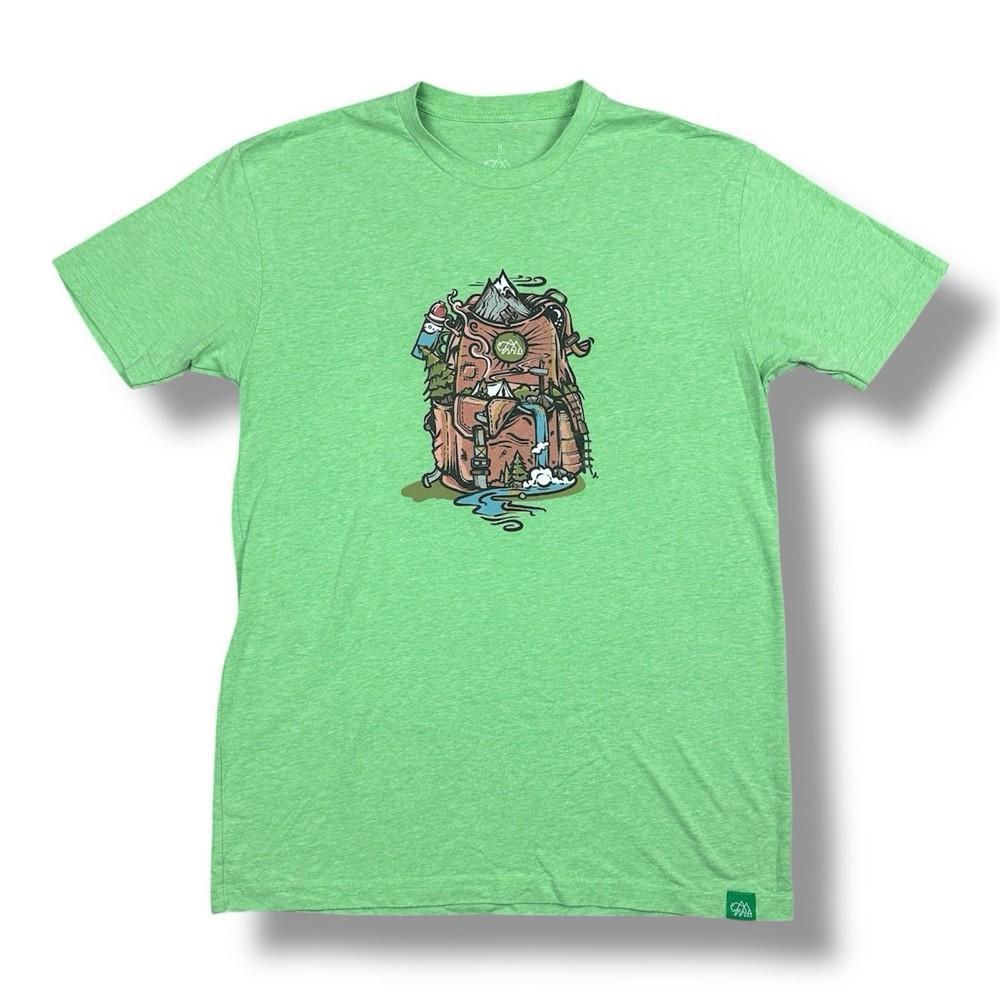 Men’s Graphic Tee Wild Tribute Backpack Print Short Sleeve Crew Green Size M Unisex T-Shirt XXL