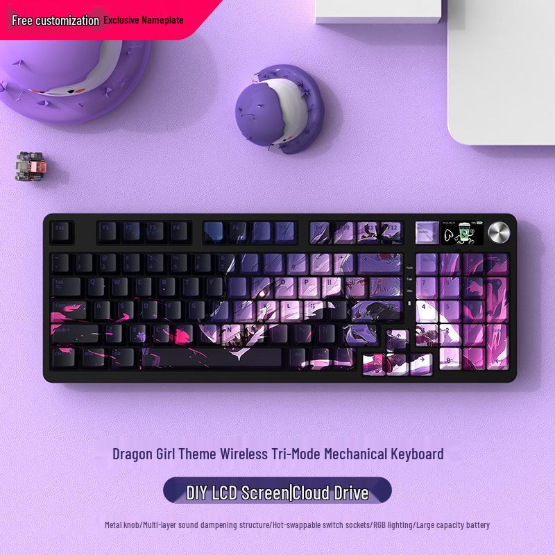 Wireless Bluetooth Mechanical Keyboard - 98-Key, Blue Switch, Silent for Gaming/Esports, High-Design for Girls/Office Use.