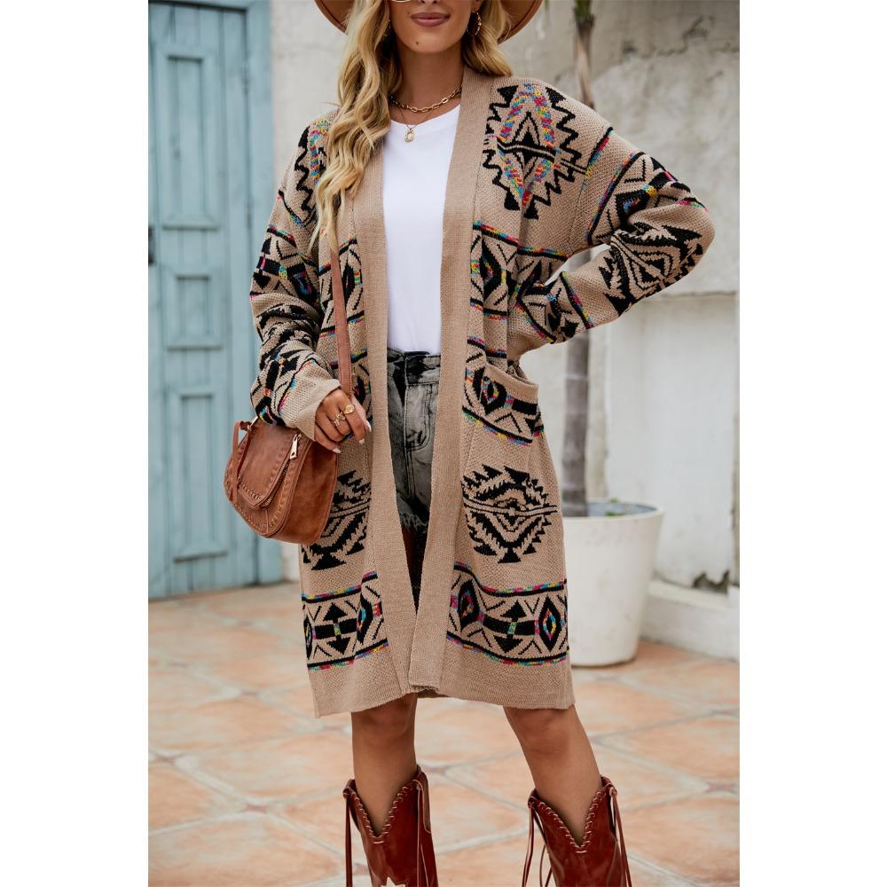 Autumn and Winter Slimming Rhombus Large Size Sweater Long Coat