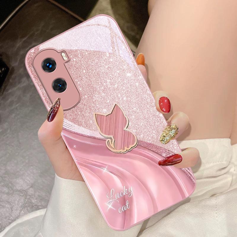 Sparkling Diamond Cat For Honor 200 90 8X 9X Pro Lite P50 P40 Nova 10 11i P60 Magic4 6 Mate 20 50 Tempered Glass Phone Case