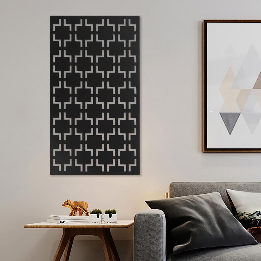 Modern Geometric Laser-Cut Privacy Screen Panel, Decorativ Room Divider, Garden Patio Fence Partition, Black Steel Mesh Design