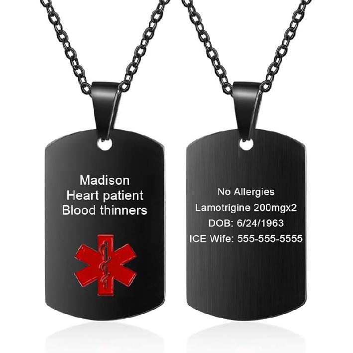 Медицинский оповещающий кулон для мужчин и женщин из нержавеющей стали, персонализированные медицинские ID-бирки, идентификатор для экстренных случаев, кулон-бирку для собаки, оповещающие ювелирные изделия