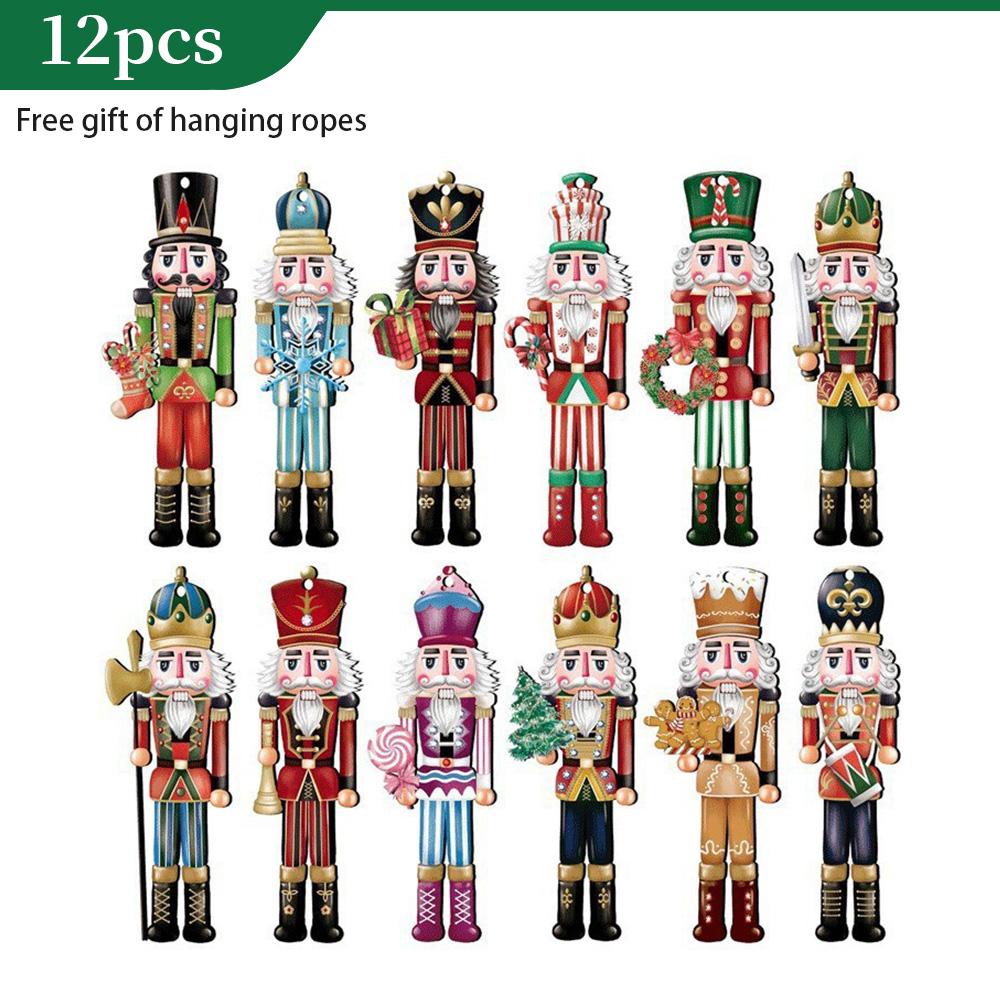 

12Pcs/Set New Wooden Christmas Nutcracker Soldier Pendants Christmas Tree Ornaments Navidad Natal Xmas Gift Happy New Year