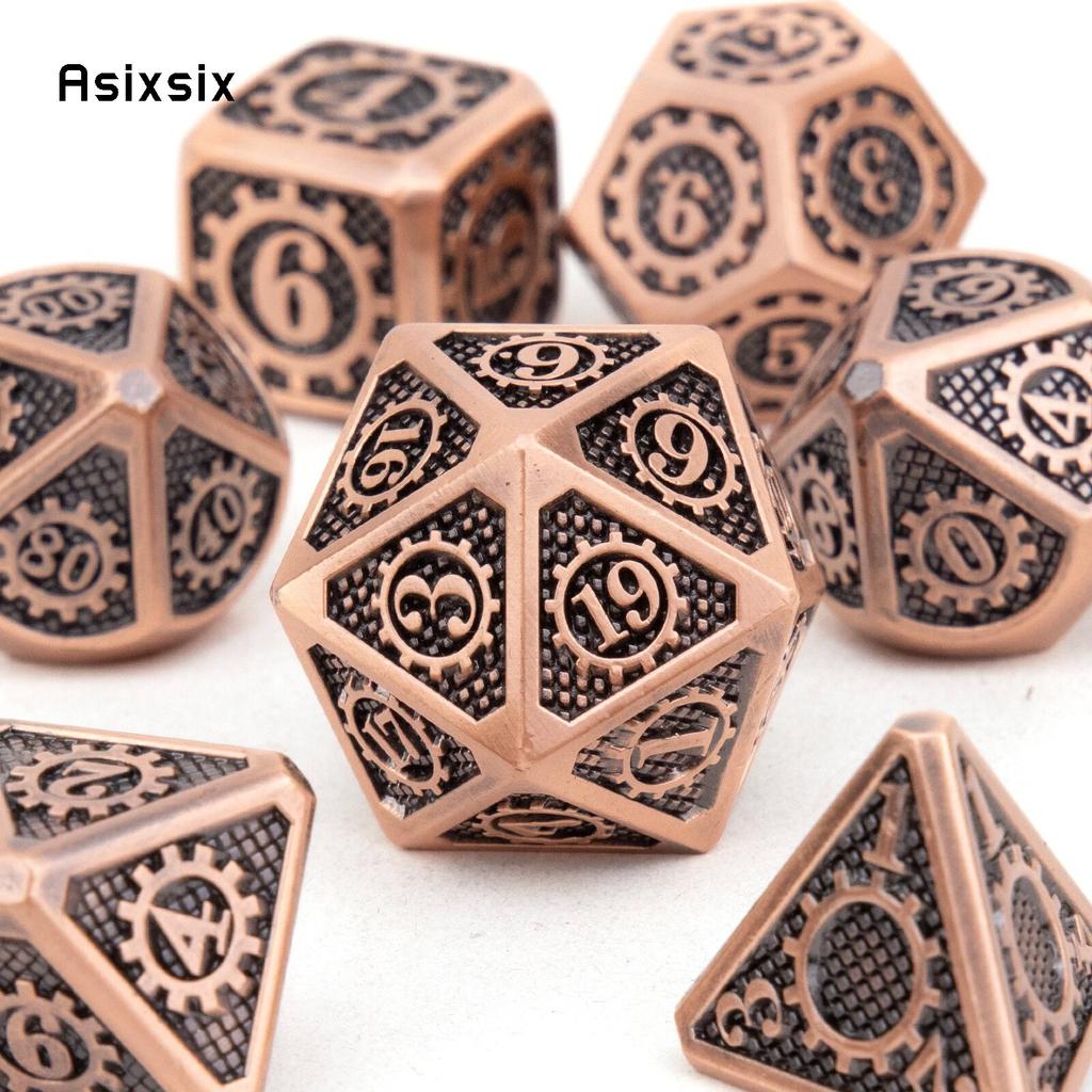 7 Stück gelb-schwarzes Zahnrad-Metallwürfel-Set aus massivem Metall mit polyedrischen Würfeln, geeignet für Rollenspiele, RPG-Brettspiele, Kartenspiele