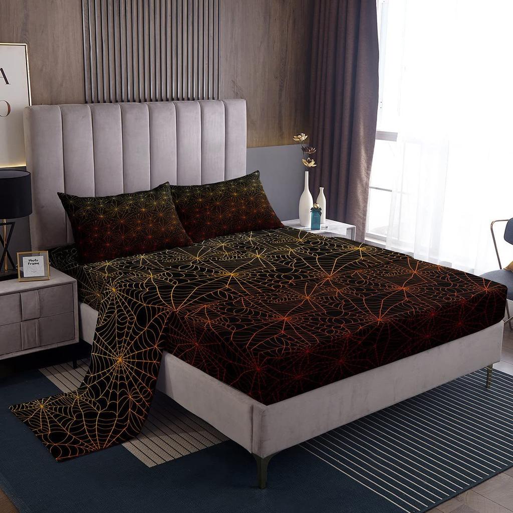 Spider Web Personality Pattern Bed Hat Four-Piece Bedding Set Bedroom Dormitory Bedding Decoration