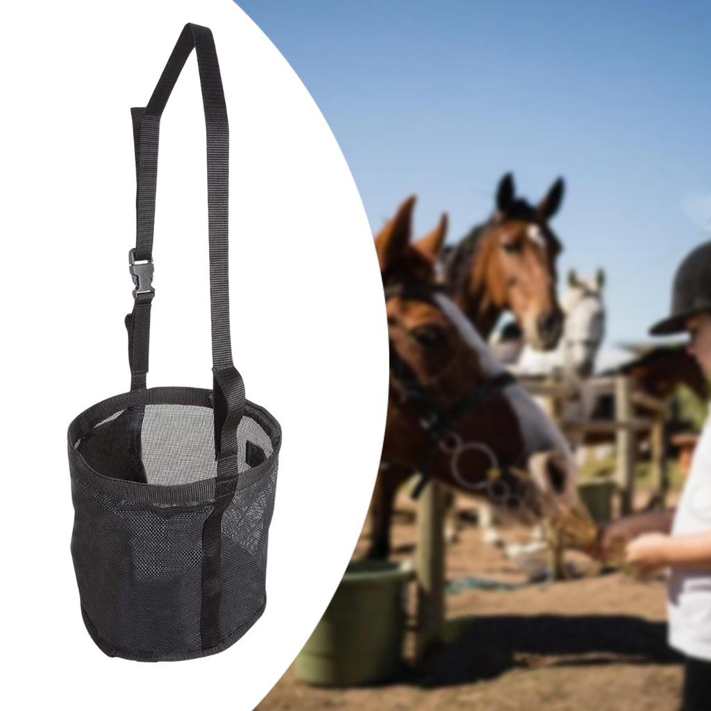 Equestrian Hay Bag for Outdoor Use, Grain Feedbag with Mesh Design And Solid Base