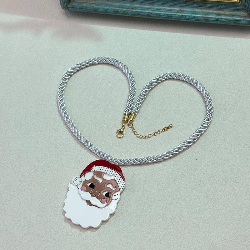 Santa Claus Necklace - Handmade Acrylic Pendant Cord, Personalized Christmas Sweater Chain