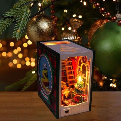 DIY Christmas Book Booknook Kits Mini House Making Diorama Decor Miniature Building