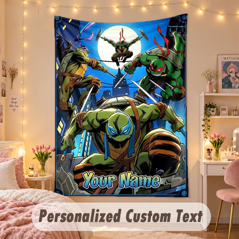 Custom Personalized Tapestry,Teenage Mutant Ninja Turtles Print Custom Name Text Wall Art Hanging for Bedroom