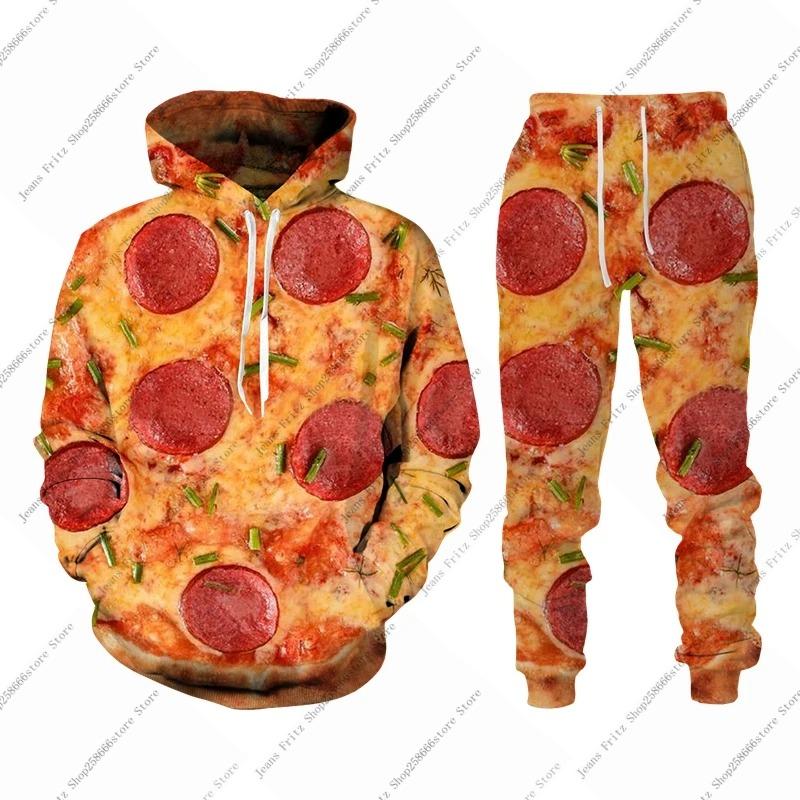 Hoodies Set Pizza Food Print Men Hoodies/Tracksuit Fashion Autumn Winter Clothing Suit Casual Long Sleeve Jogging Suits