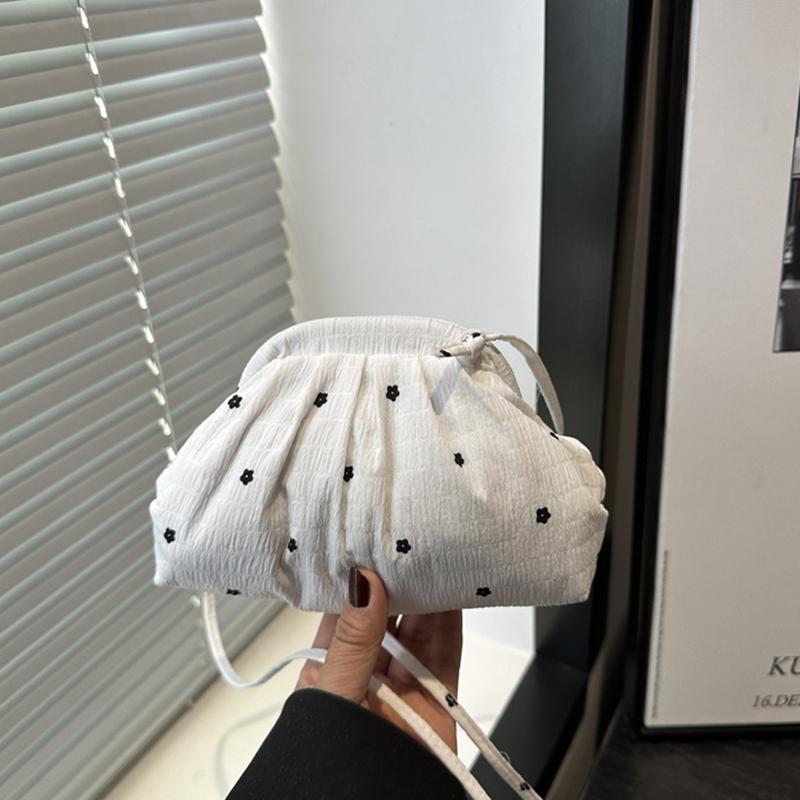 Women Vibrant Floral Small Shoulder Bag Summer Minimalist Pleated Shell Crossbody Bag for Daily Commute & Casual Outings AVE