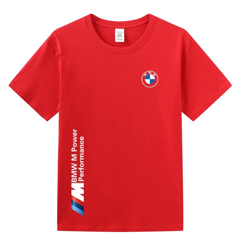 T-shirt Ufficiale Estiva a Maniche Corte BMW Modifica Auto Abbigliamento Uomo e Donna Stampa Logo Puro Cotone Moda Alta Gamma M rosso