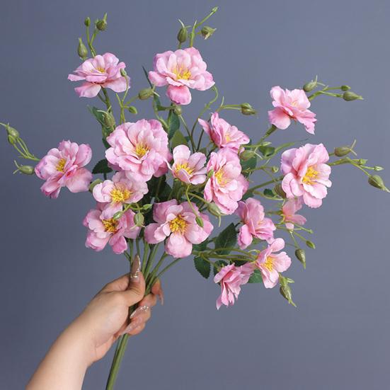 Artificial Chinese Rose Flower with Leaves UV Resistant Fake Silk Flower Wedding Party Table Centerpiece Indoor Outdoor Faux Bloom Decoration