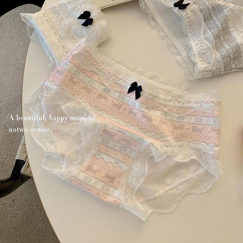 Japanese Fair Isle Cotton Panties: Soft, Breathable, Lace-Trimmed Triangle Briefs