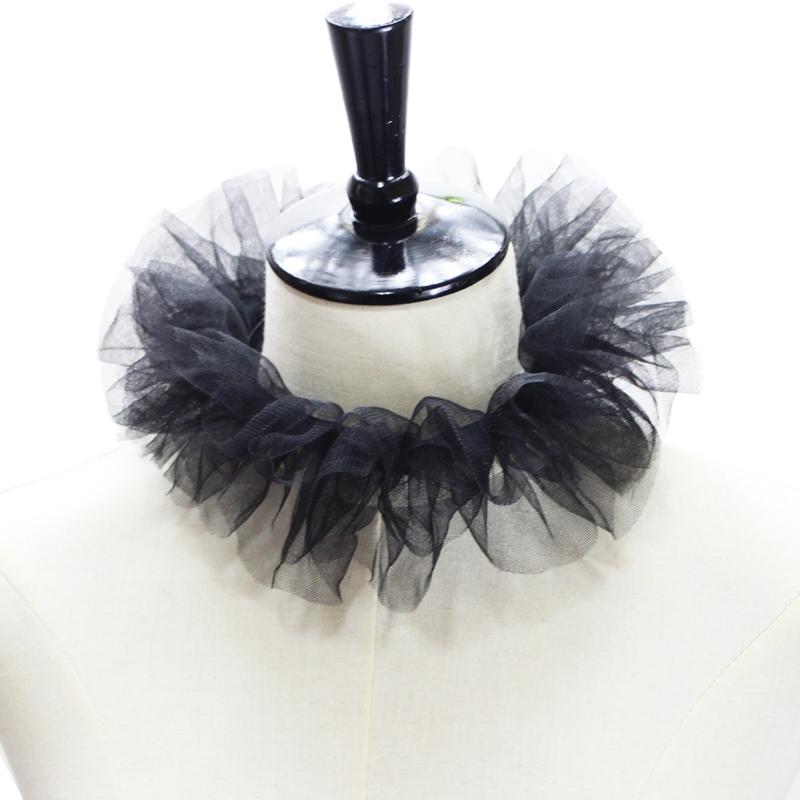 

Vintage Clown Choker Ruffled Mesh False Collar Victorian Styles Neck Ruff for Masquerades Parties and Themed Costume чорний